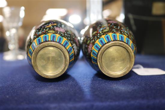 A pair of Japanese silver wire cloisonne vases, 15.5cm